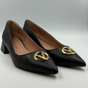 Valentino by Mario Black Perla Flare Kitten Heel Pumps Size 8